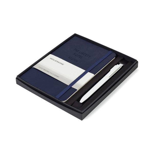 Moleskine Navy Blue Medium Notebook and GO Pen Gift Set