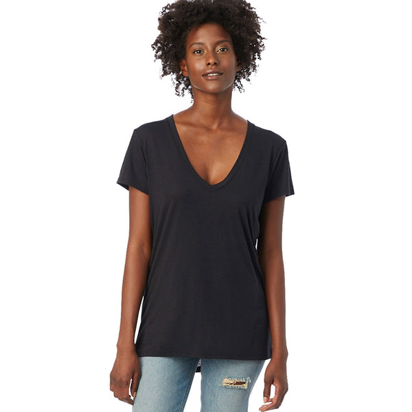 Alternative Apparel Women’s Black Melange Burnout Slinky V-Neck T-Shirt