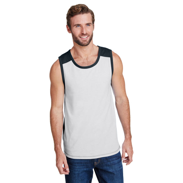 LAT Men’s White/Black Contrast Back Fine Jersey Tank Top