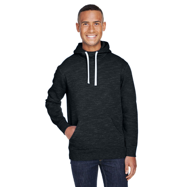 J. America Men’s Black Melange Fleece Hooded Pullover Sweatshirt