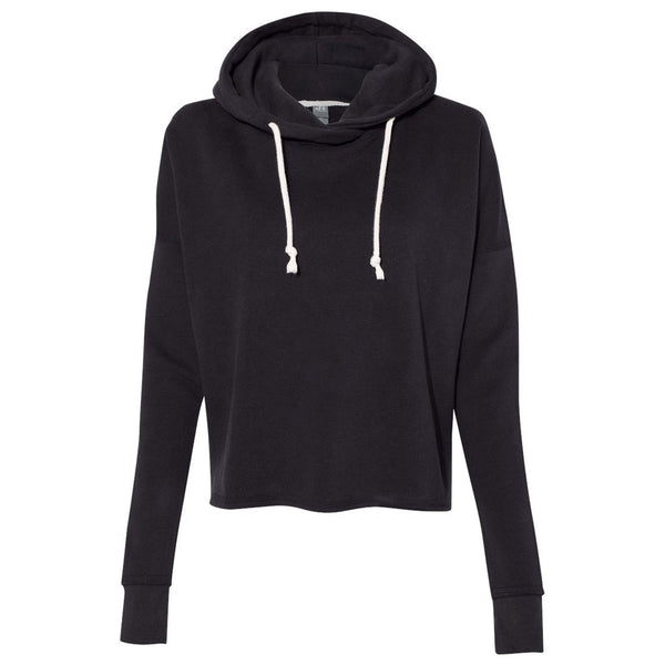 J. America Women’s Black Lounge Fleece Hi-Low Hooded Pullover