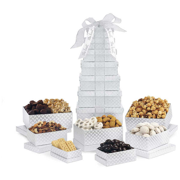 Gourmet Expressions Silver Diamond Pattern Shimmering Crowd Pleaser Gourmet Tower