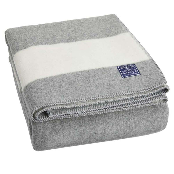 Faribault Heather Grey/Natural Summit Stripe Reversible Wool Blanket