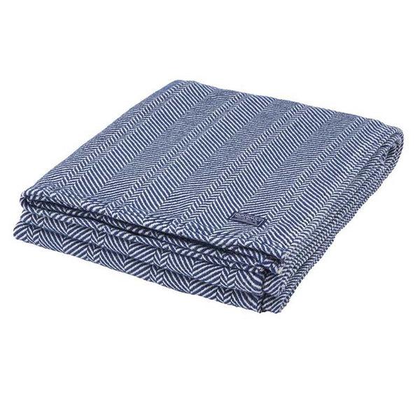 Faribault Navy Herringbone Cotton Throw Blanket