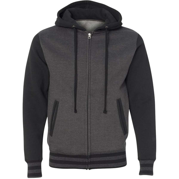 Independent Trading Co. Unisex Charcoal Heather/Black Varsity Hooded Full-Zip Sweatshirt