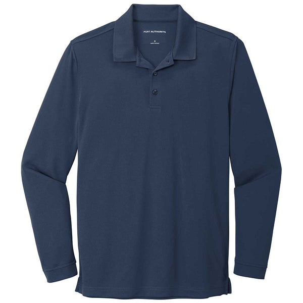 Port Authority Men’s River Blue Navy Dry Zone UV Micro-Mesh Long Sleeve Polo