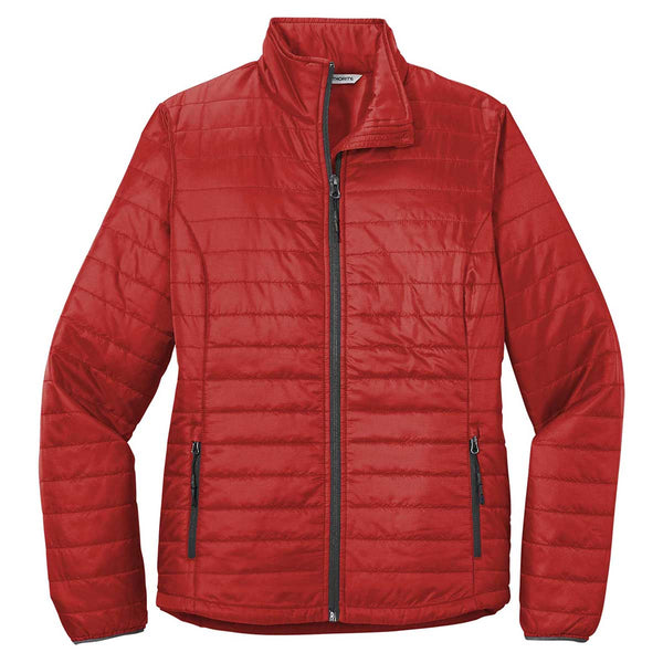 Port Authority Women’s Fire Red/ Graphite Packable Puffy Jacket