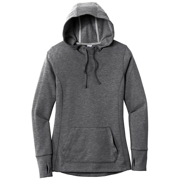 Sport-Tek Women’s Dark Grey Heather PosiCharge Tri-Blend Wicking Fleece Hooded Pullover