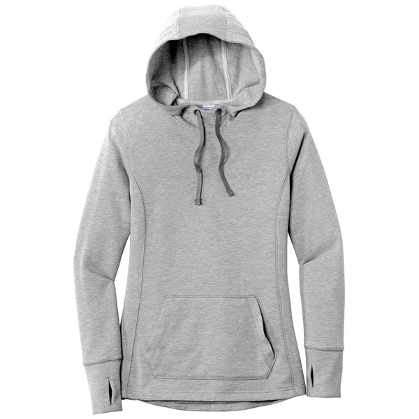 Sport-Tek Women’s Light Grey Heather PosiCharge Tri-Blend Wicking Fleece Hooded Pullover