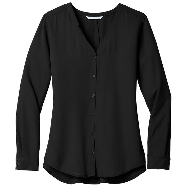 Port Authority Women’s Black Long Sleeve Button-Front Blouse