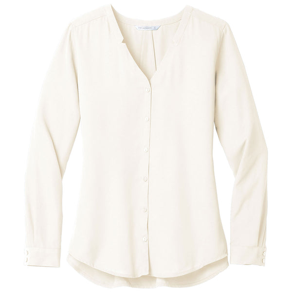 Port Authority Women’s Ivory Chiffon Long Sleeve Button-Front Blouse