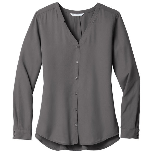 Port Authority Women’s Sterling Grey Long Sleeve Button-Front Blouse