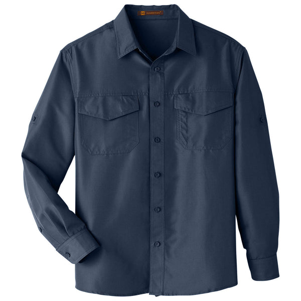 Harriton Men’s Navy Key West Long-Sleeve Performance Staff Shirt