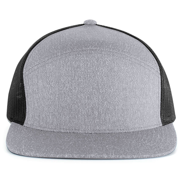 Pacific Headwear Grey Heather/Black Heather 6-Panel Arch Trucker Snapback Cap