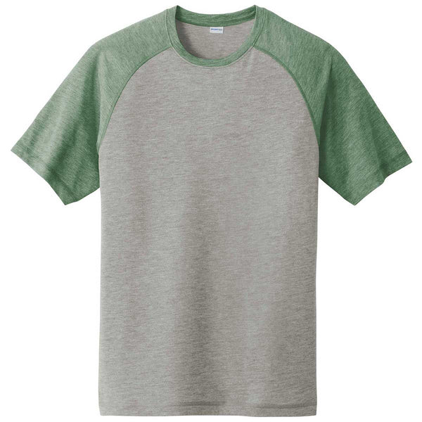 Sport-Tek Men’s Forest Green Heather/Light Grey Heather PosiCharge Tri-Blend Wicking Raglan Tee