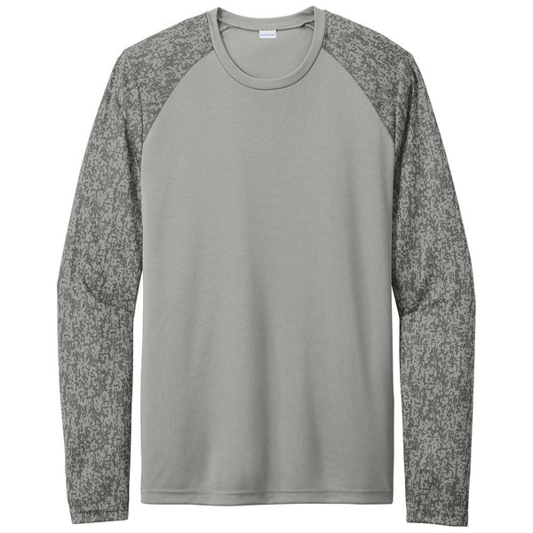 Sport-Tek Men’s Grey Concrete PosiCharge Digi Camo Long Sleeve Tee