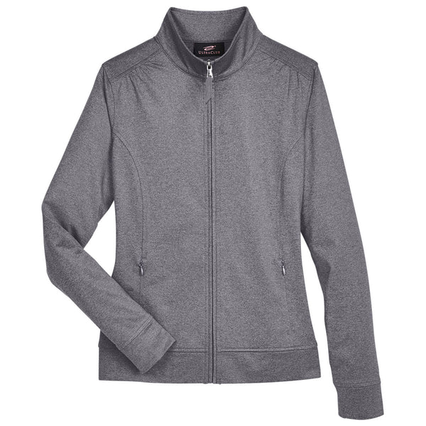 UltraClub Women’s Charcoal Heather Navigation Heather Performance Full-Zip