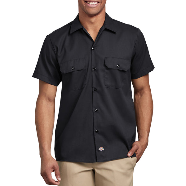 Dickies Men’s Black Short Sleeve Slim Fit Flex Twill Work Shirt